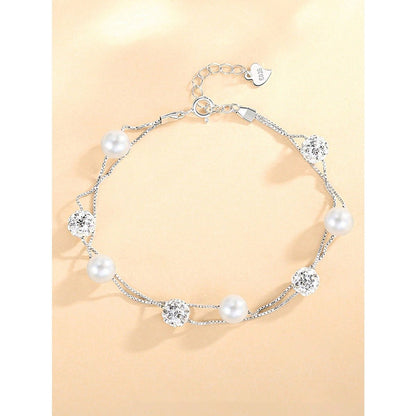 LEIDAI Double Layered 925 Sterling Silver Bracelet Geometric Sphere Gifts for Women - LEIDAI