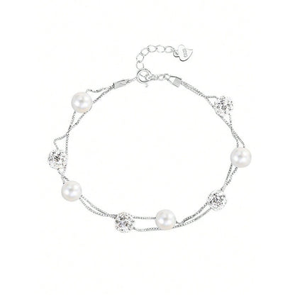 LEIDAI Double Layered 925 Sterling Silver Bracelet Geometric Sphere Gifts for Women - LEIDAI