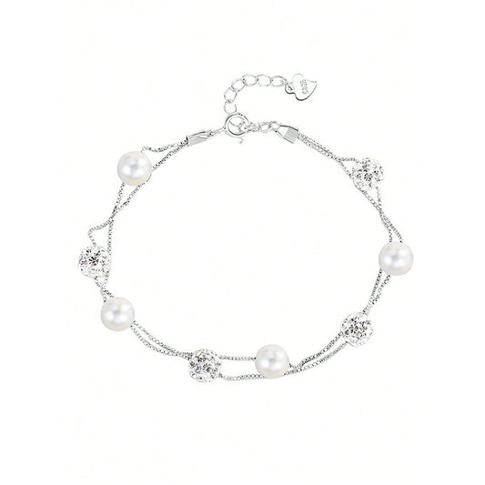 LEIDAI Double Layered 925 Sterling Silver Bracelet Geometric Sphere Gifts for Women - LEIDAI