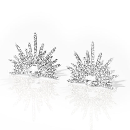 LEIDAI Silver Sparkling Earrings Rhinestone Earring Wings Studs Earrings Prom Party Wedding Jewelry Large Statement Earrings for Women - LEIDAI