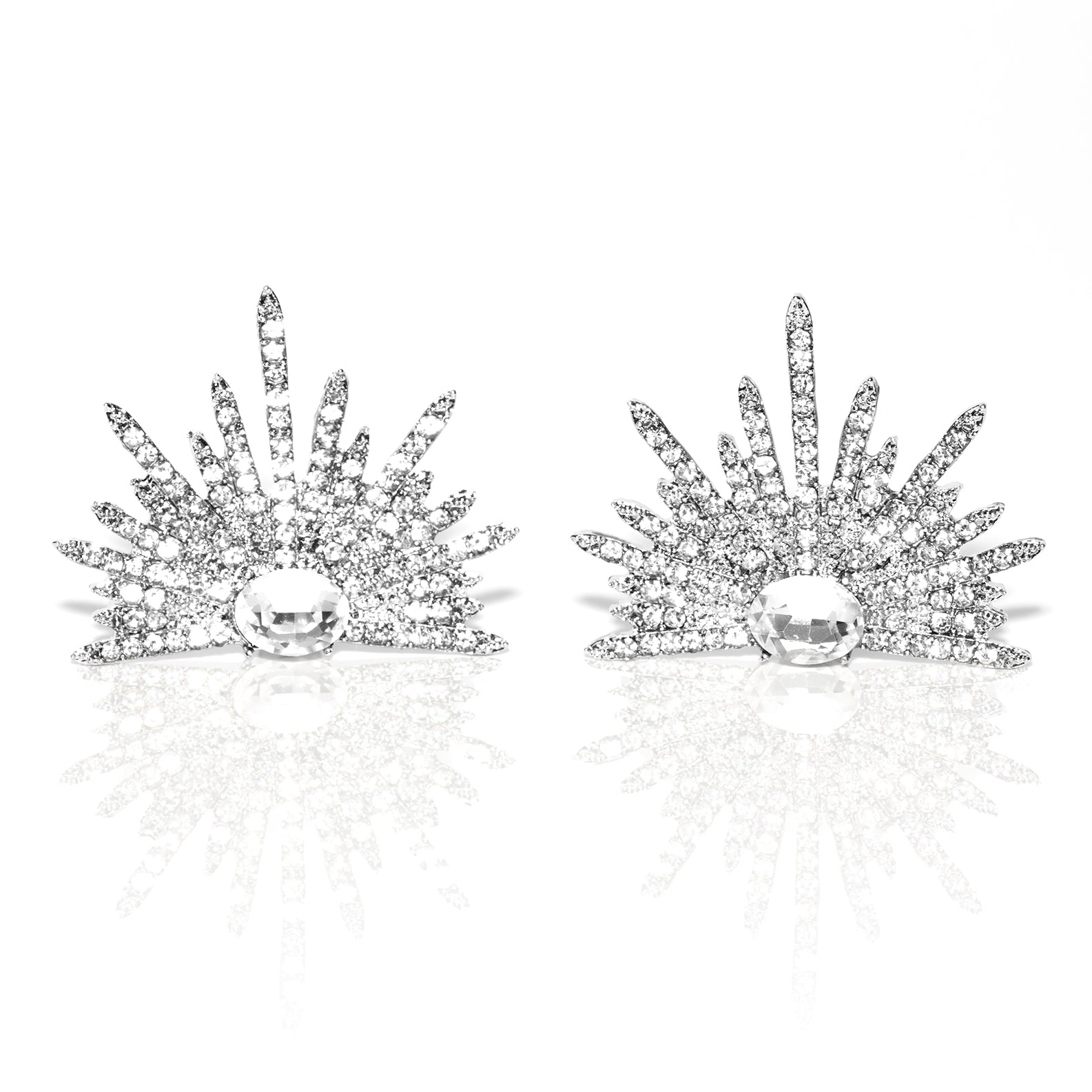LEIDAI Silver Sparkling Earrings Rhinestone Earring Wings Studs Earrings Prom Party Wedding Jewelry Large Statement Earrings for Women - LEIDAI