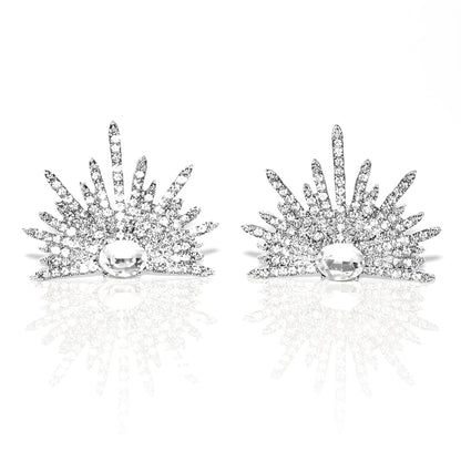 LEIDAI Silver Sparkling Earrings Rhinestone Earring Wings Studs Earrings Prom Party Wedding Jewelry Large Statement Earrings for Women - LEIDAI