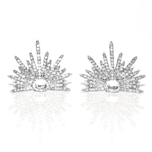 LEIDAI Silver Sparkling Earrings Rhinestone Earring Wings Studs Earrings Prom Party Wedding Jewelry Large Statement Earrings for Women - LEIDAI