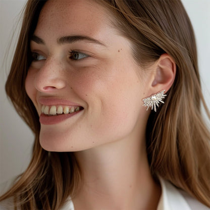 LEIDAI Silver Sparkling Earrings Rhinestone Earring Wings Studs Earrings Prom Party Wedding Jewelry Large Statement Earrings for Women - LEIDAI