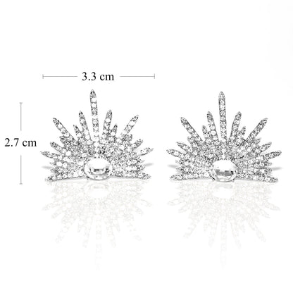 LEIDAI Silver Sparkling Earrings Rhinestone Earring Wings Studs Earrings Prom Party Wedding Jewelry Large Statement Earrings for Women - LEIDAI