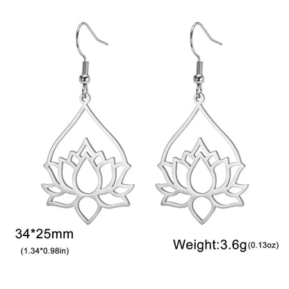 My Shape Hollow Lotus Drop Earrings for Women Stainless Steel Flower Dangle Earring Yoga Buddhism Jewelry Gifts Amulet - LEIDAI