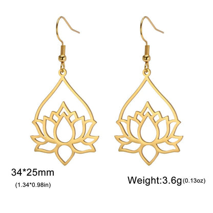 My Shape Hollow Lotus Drop Earrings for Women Stainless Steel Flower Dangle Earring Yoga Buddhism Jewelry Gifts Amulet - LEIDAI