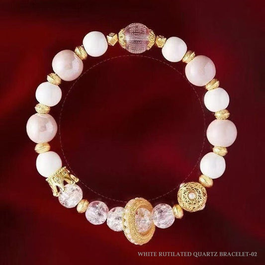 Natural White Hair Gold Lucky Crystal Bracelet| Bless Jade - LEIDAI