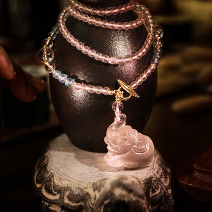 Romantic love elephant pink crystal sweater chain| Bless Jade - LEIDAI