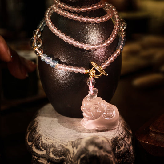 Romantic love elephant pink crystal sweater chain| Bless Jade - LEIDAI