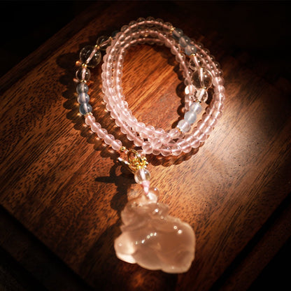 Romantic love elephant pink crystal sweater chain| Bless Jade - LEIDAI