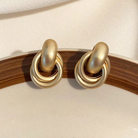 S925 silver needle European and American retro matte texture earrings, simple geometric circle short earrings - LEIDAI