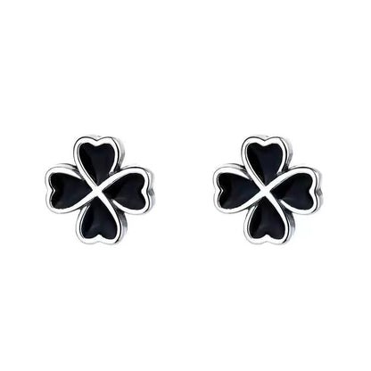 S925 sterling silver black four - leaf clover earrings, temperament and design, high - end new Japanese and Korean earrings for women - LEIDAI