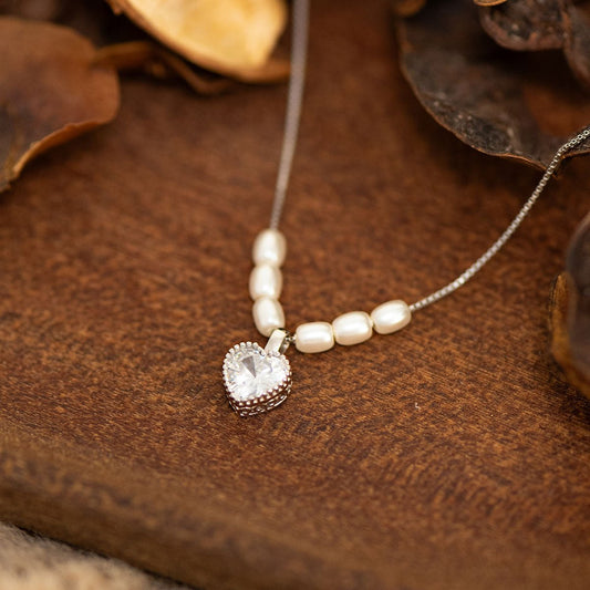 Sterling silver necklace, love pearl, diamond transfer bead necklace, niche design, high - end clavicle chain - LEIDAI