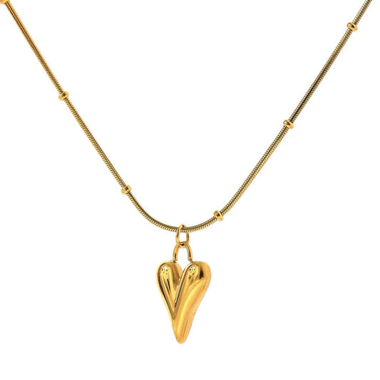 Temperament Heart Pendant Chain Necklace for Women Stainless Steel Stylish Choker 18 K Jewelry Waterproof Party Gift - LEIDAI