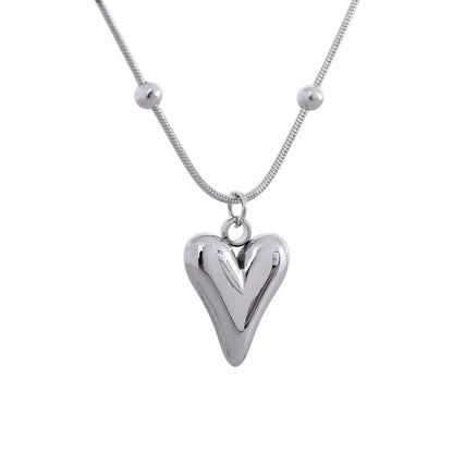 Temperament Heart Pendant Chain Necklace for Women Stainless Steel Stylish Choker 18 K Jewelry Waterproof Party Gift - LEIDAI