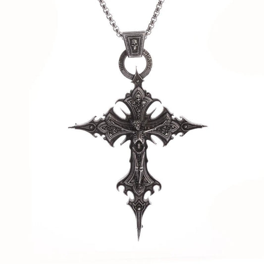 Vintage Gothic Cross Skull Pendant Necklace for Men Fashion Party Trend Punk Jewelry Halloween Gifts - LEIDAI