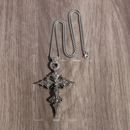 Vintage Gothic Cross Skull Pendant Necklace for Men Fashion Party Trend Punk Jewelry Halloween Gifts - LEIDAI